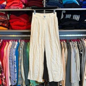 Tullea cream with black strips back elastic waistband wide leg pants size M